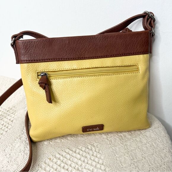 The Sak Crossbody Sanibel Leather Sunlight Yellow Brown Colorblock Slim - Picture 6 of 8